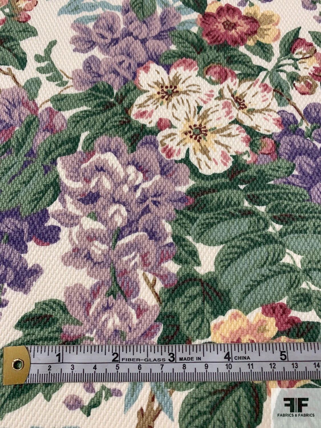 Rustic Floral Printed Cotton Pique - Earthy Greens / Dusty Purples / Yellows / Antique White 8 Rustic Floral Printed Cotton Pique - Earthy Greens / Dusty Purples / Yellows / Antique White - Image 6