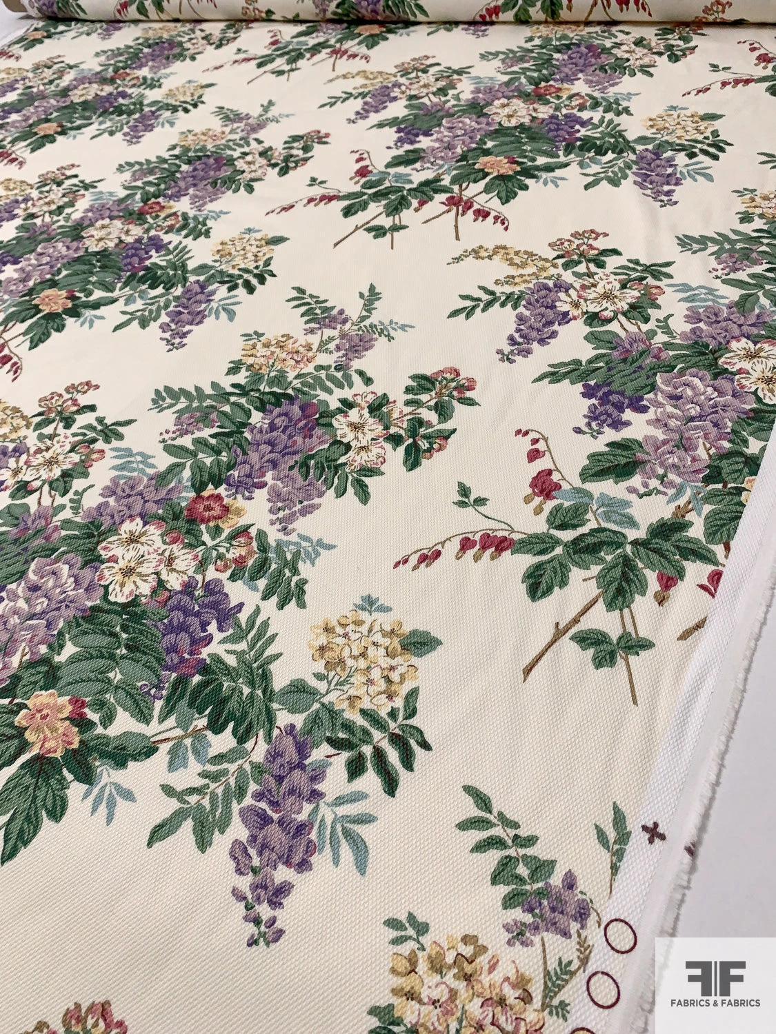 Rustic Floral Printed Cotton Pique - Earthy Greens / Dusty Purples / Yellows / Antique White 10 Rustic Floral Printed Cotton Pique - Earthy Greens / Dusty Purples / Yellows / Antique White - Image 8
