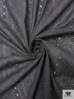 Multi-Pattern Striped Embroidered Eyelet Cotton Voile - Soft Black 12 Multi-Pattern Striped Embroidered Eyelet Cotton Voile - Soft Black -Fabrics And Fabrics Store 18327 2