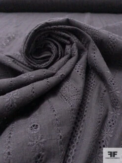 Multi-Pattern Striped Embroidered Eyelet Cotton Voile - Soft Black 13 Multi-Pattern Striped Embroidered Eyelet Cotton Voile - Soft Black -Fabrics And Fabrics Store 18327 3