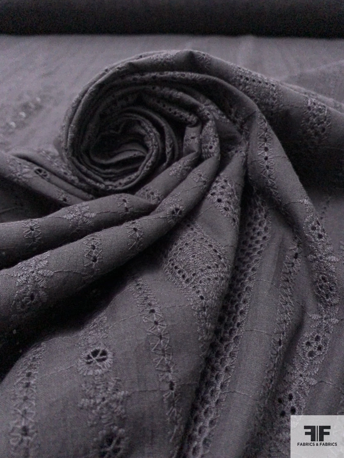 Multi-Pattern Striped Embroidered Eyelet Cotton Voile - Soft Black 6 Multi-Pattern Striped Embroidered Eyelet Cotton Voile - Soft Black - Image 4