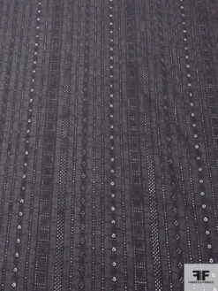 Multi-Pattern Striped Embroidered Eyelet Cotton Voile - Soft Black 14 Multi-Pattern Striped Embroidered Eyelet Cotton Voile - Soft Black -Fabrics And Fabrics Store 18327 4