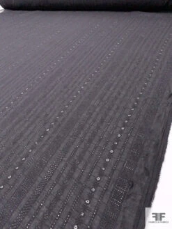 Multi-Pattern Striped Embroidered Eyelet Cotton Voile - Soft Black 16 Multi-Pattern Striped Embroidered Eyelet Cotton Voile - Soft Black -Fabrics And Fabrics Store 18327 7