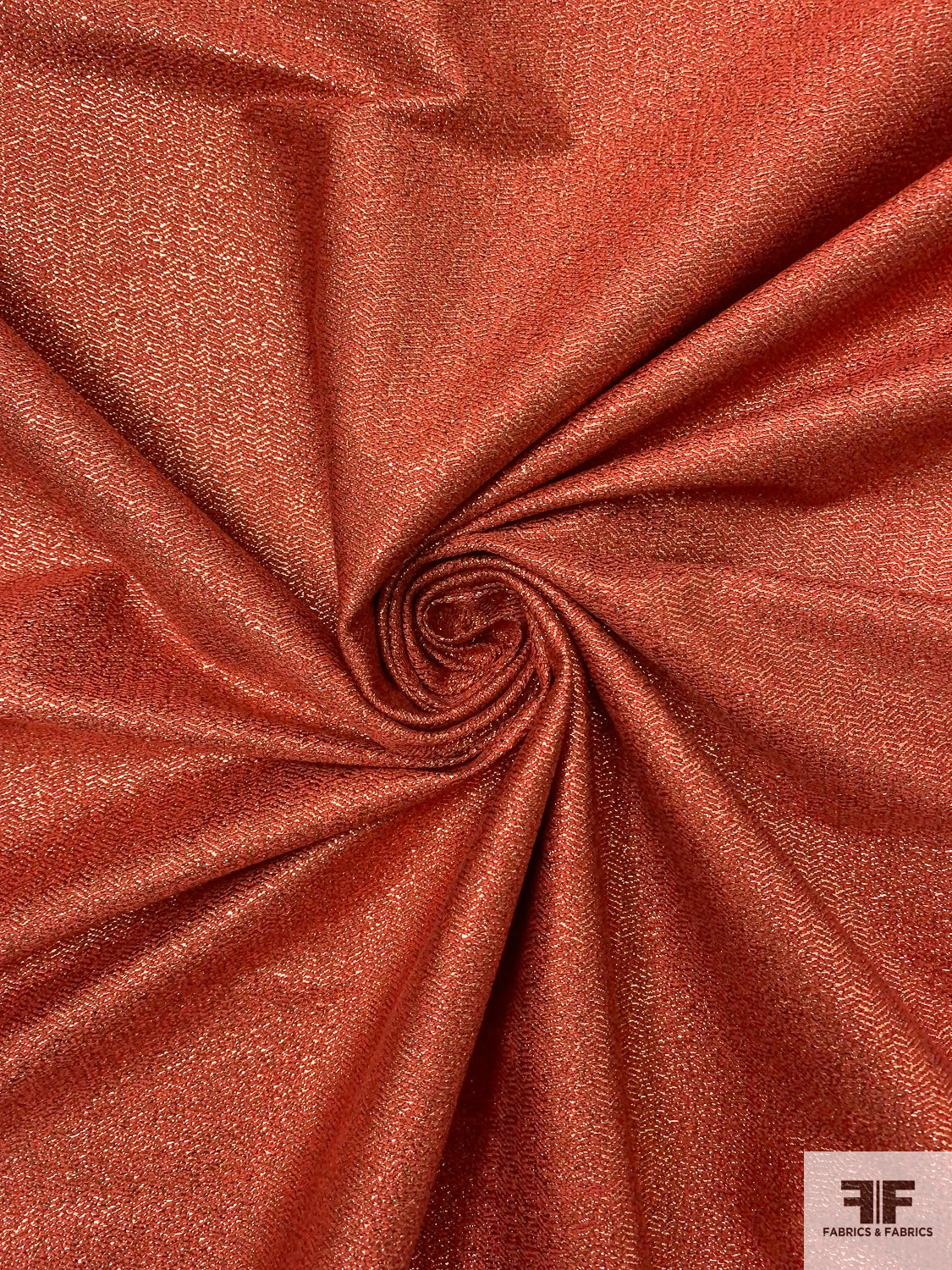 French Broken Herringbone Lamé With Vertical Stretch - Burnt Orange / Copper 3 French Broken Herringbone Lamé With Vertical Stretch - Burnt Orange / Copper