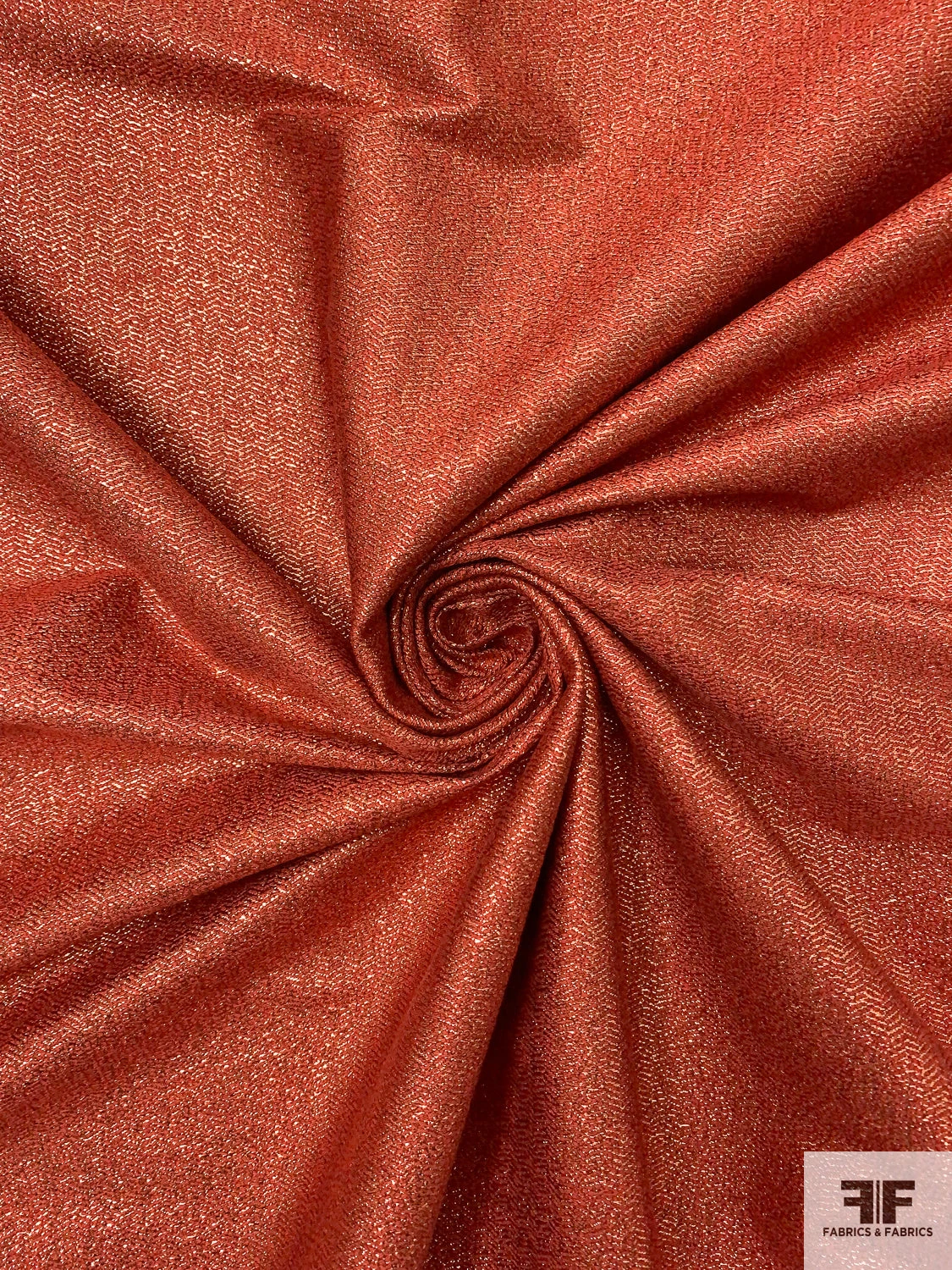 French Broken Herringbone Lamé With Vertical Stretch - Burnt Orange / Copper 5 French Broken Herringbone Lamé With Vertical Stretch - Burnt Orange / Copper - Image 3