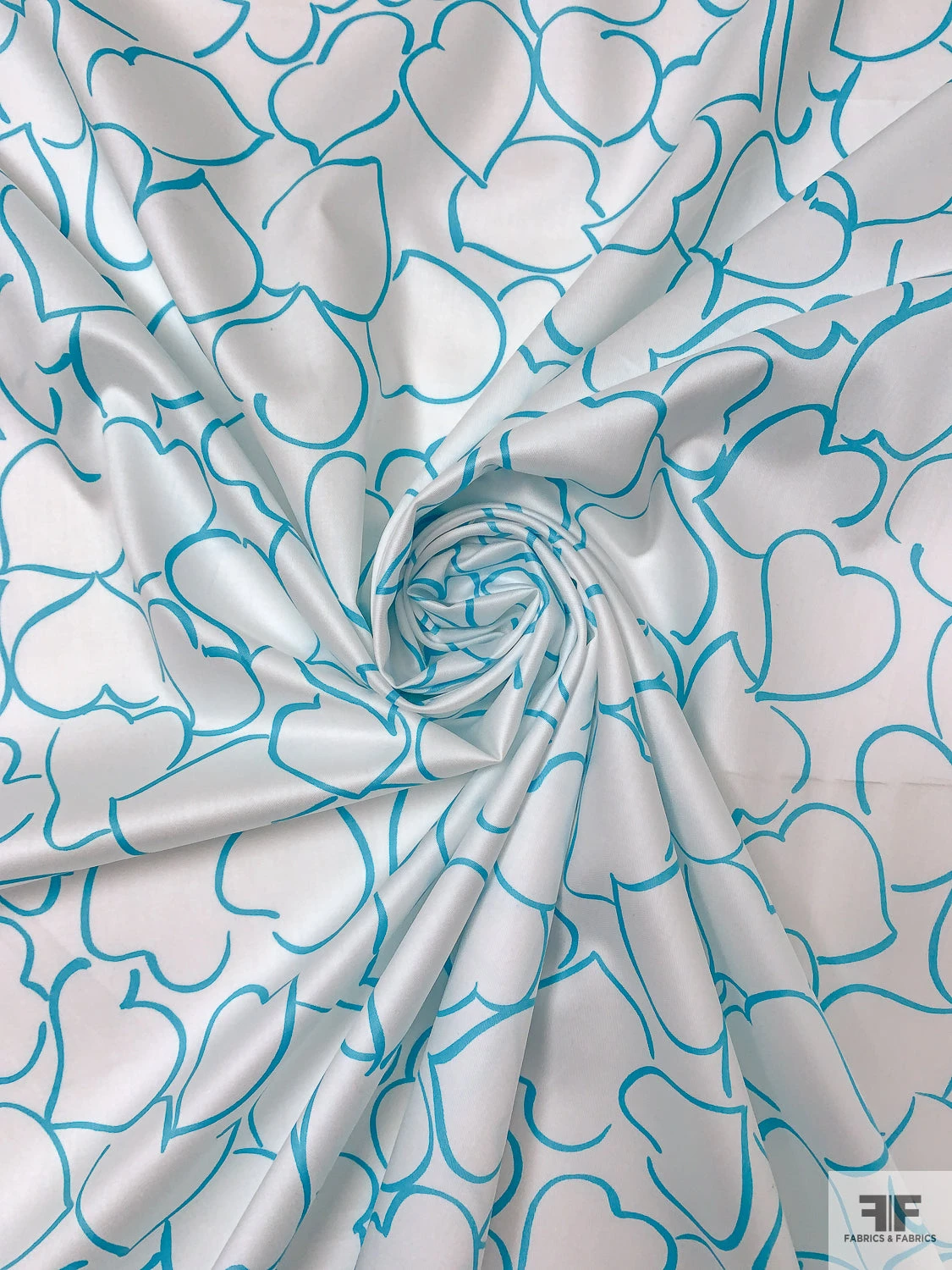 Made In Switzerland Hearts Printed Fine Cotton Sateen - Turquoise / White 3 Made In Switzerland Hearts Printed Fine Cotton Sateen - Turquoise / White