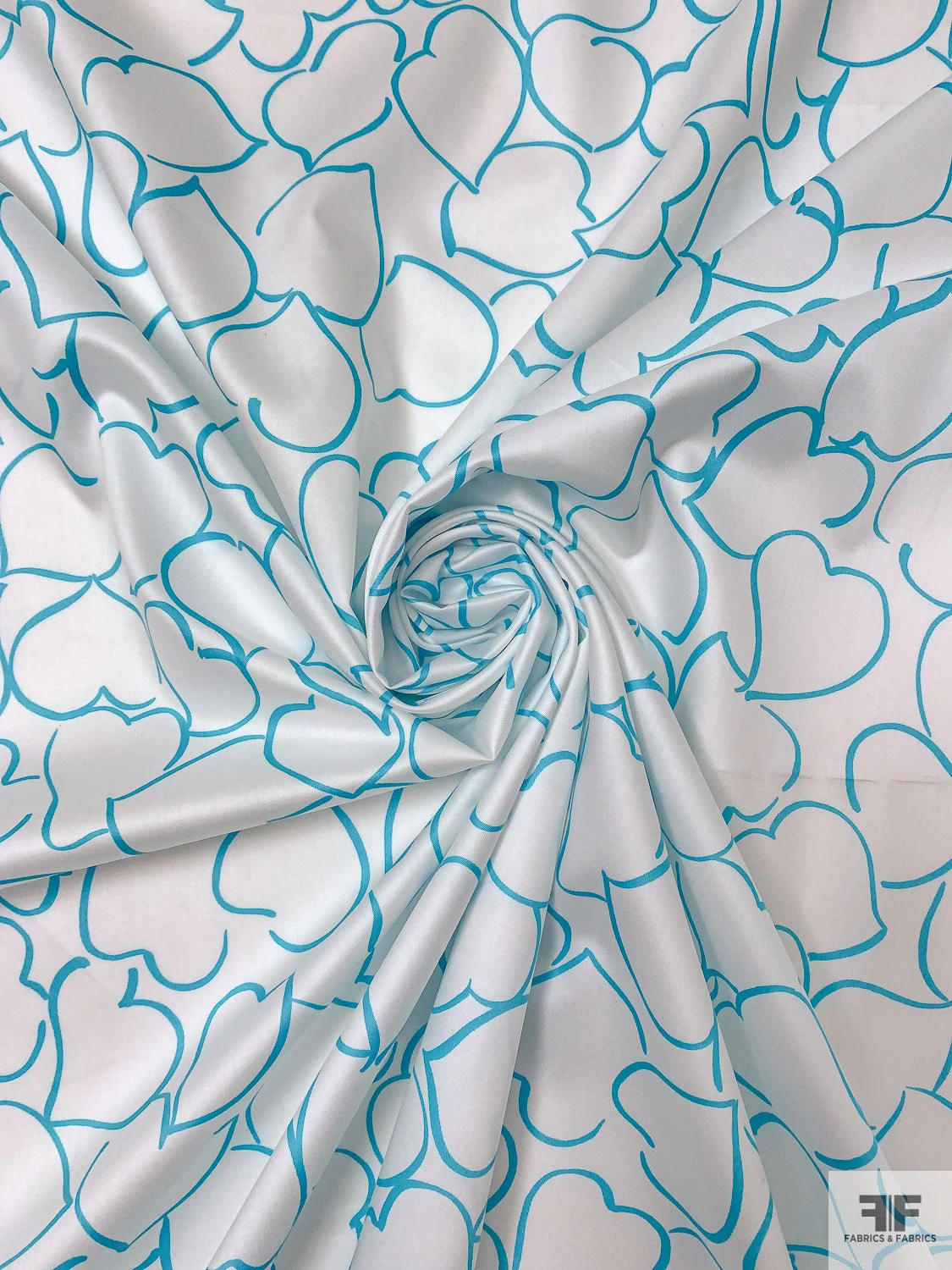 Made In Switzerland Hearts Printed Fine Cotton Sateen - Turquoise / White 5 Made In Switzerland Hearts Printed Fine Cotton Sateen - Turquoise / White - Image 3