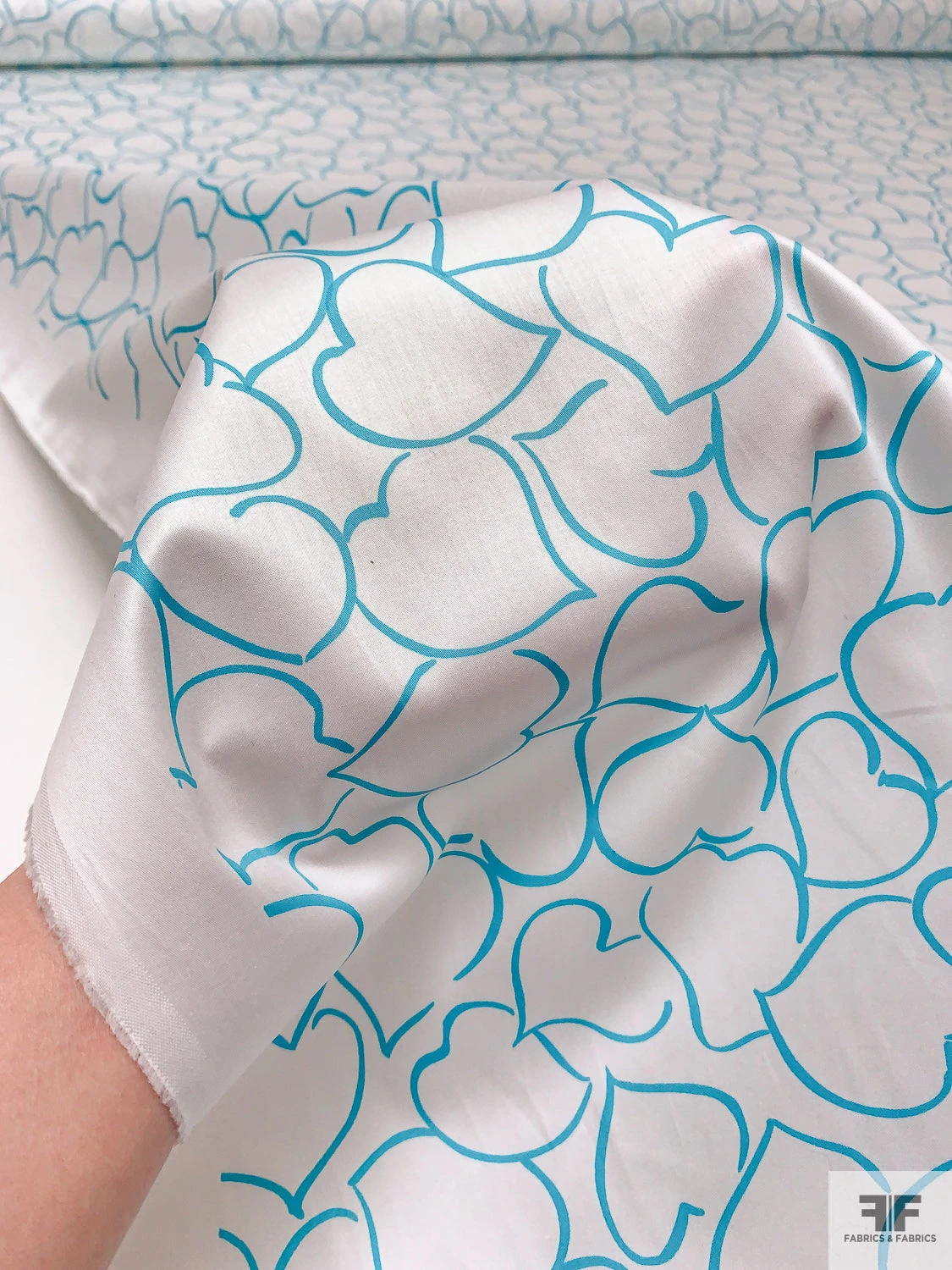 Made In Switzerland Hearts Printed Fine Cotton Sateen - Turquoise / White 9 Made In Switzerland Hearts Printed Fine Cotton Sateen - Turquoise / White - Image 7