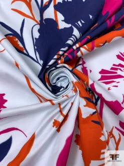Italian Exotic Floral Silhouette Printed Fine Stretch Cotton Twill - Orange / Navy / Raspberry / Ice Off-White 14 Italian Exotic Floral Silhouette Printed Fine Stretch Cotton Twill - Orange / Navy / Raspberry / Ice Off-White -Fabrics And Fabrics Store 18453 1