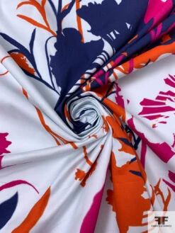 Italian Exotic Floral Silhouette Printed Fine Stretch Cotton Twill - Orange / Navy / Raspberry / Ice Off-White 13 Italian Exotic Floral Silhouette Printed Fine Stretch Cotton Twill - Orange / Navy / Raspberry / Ice Off-White -Fabrics And Fabrics Store 18453 2