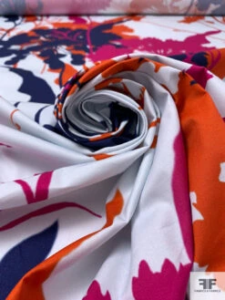 Italian Exotic Floral Silhouette Printed Fine Stretch Cotton Twill - Orange / Navy / Raspberry / Ice Off-White 15 Italian Exotic Floral Silhouette Printed Fine Stretch Cotton Twill - Orange / Navy / Raspberry / Ice Off-White -Fabrics And Fabrics Store 18453 3