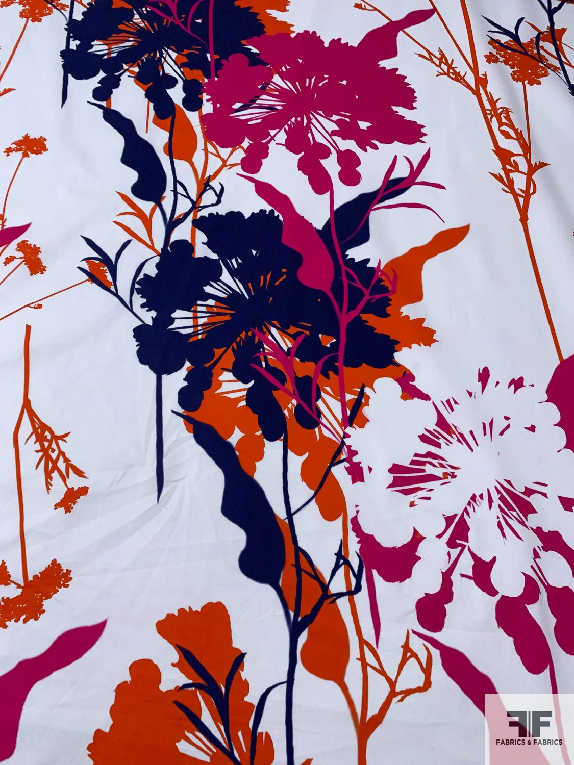 Italian Exotic Floral Silhouette Printed Fine Stretch Cotton Twill - Orange / Navy / Raspberry / Ice Off-White 3 Italian Exotic Floral Silhouette Printed Fine Stretch Cotton Twill - Orange / Navy / Raspberry / Ice Off-White