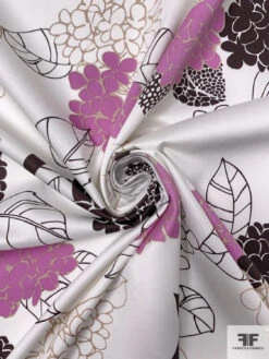 Made In Switzerland Hydrangea Printed Fine Cotton Twill - Orchid Pink / Dark Brown / White / Grey -Fabrics And Fabrics Store 18455 1