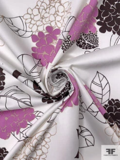 Made In Switzerland Hydrangea Printed Fine Cotton Twill - Orchid Pink / Dark Brown / White / Grey -Fabrics And Fabrics Store 18455 2