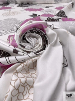 Made In Switzerland Hydrangea Printed Fine Cotton Twill - Orchid Pink / Dark Brown / White / Grey -Fabrics And Fabrics Store 18455 3