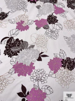 Made In Switzerland Hydrangea Printed Fine Cotton Twill - Orchid Pink / Dark Brown / White / Grey