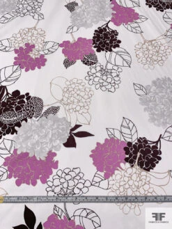 Made In Switzerland Hydrangea Printed Fine Cotton Twill - Orchid Pink / Dark Brown / White / Grey -Fabrics And Fabrics Store 18455 5