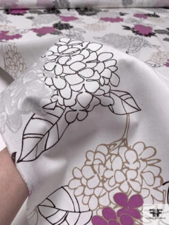 Made In Switzerland Hydrangea Printed Fine Cotton Twill - Orchid Pink / Dark Brown / White / Grey -Fabrics And Fabrics Store 18455 9