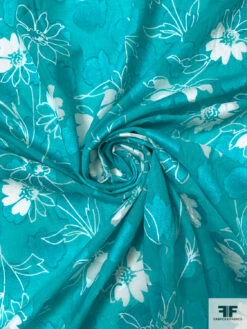Made In Switzerland Floral Burnout And Printed Jacquard Cotton Voile - Aquamarine / White 14 Made In Switzerland Floral Burnout And Printed Jacquard Cotton Voile - Aquamarine / White -Fabrics And Fabrics Store 18466 1