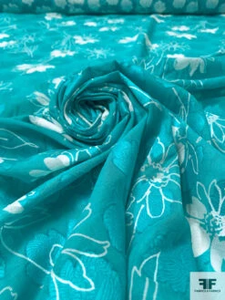 Made In Switzerland Floral Burnout And Printed Jacquard Cotton Voile - Aquamarine / White 15 Made In Switzerland Floral Burnout And Printed Jacquard Cotton Voile - Aquamarine / White -Fabrics And Fabrics Store 18466 3