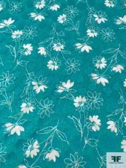 Made In Switzerland Floral Burnout And Printed Jacquard Cotton Voile - Aquamarine / White 16 Made In Switzerland Floral Burnout And Printed Jacquard Cotton Voile - Aquamarine / White -Fabrics And Fabrics Store 18466 4