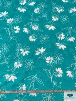 Made In Switzerland Floral Burnout And Printed Jacquard Cotton Voile - Aquamarine / White 17 Made In Switzerland Floral Burnout And Printed Jacquard Cotton Voile - Aquamarine / White -Fabrics And Fabrics Store 18466 5