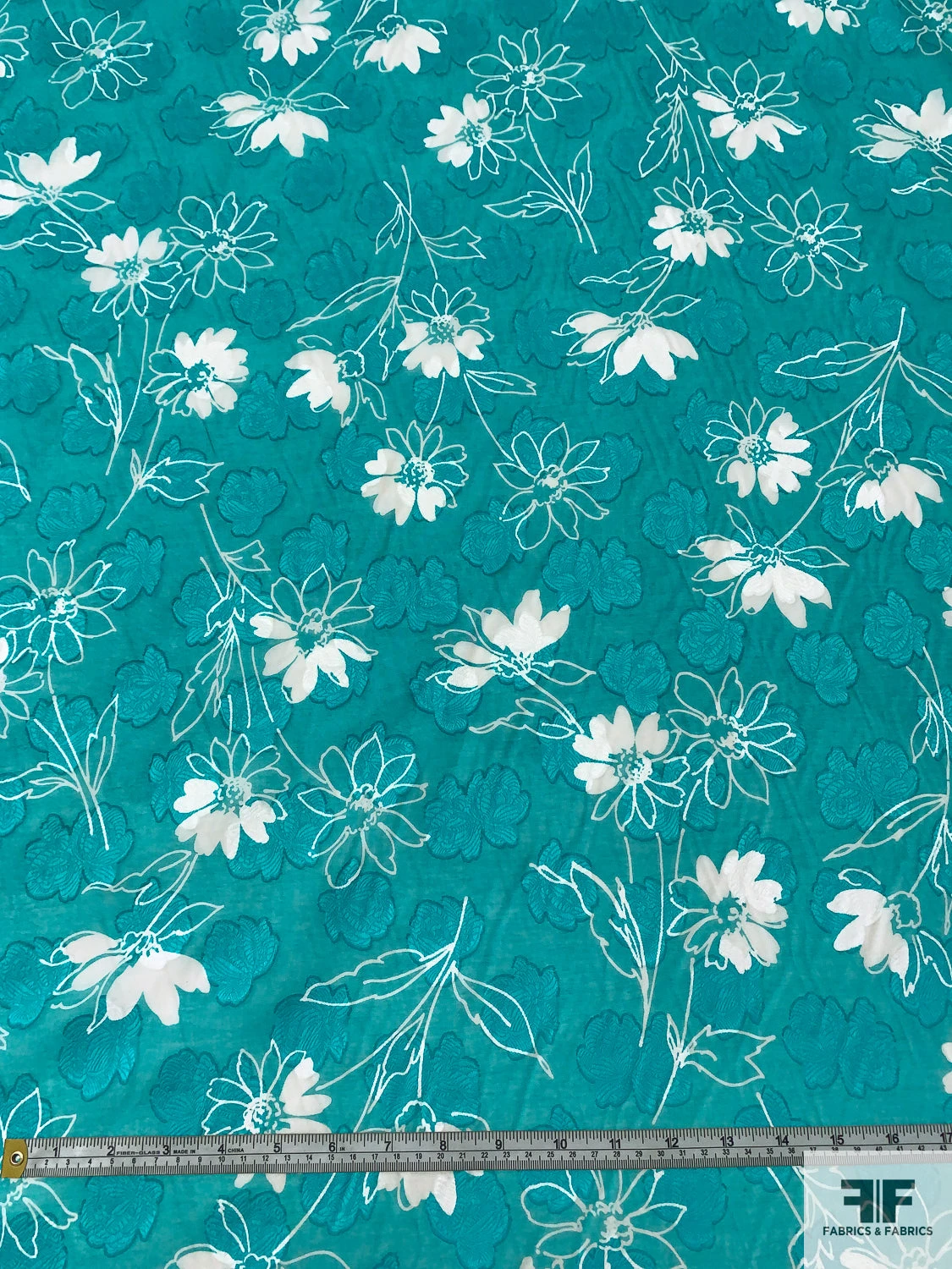 Made In Switzerland Floral Burnout And Printed Jacquard Cotton Voile - Aquamarine / White 9 Made In Switzerland Floral Burnout And Printed Jacquard Cotton Voile - Aquamarine / White - Image 7