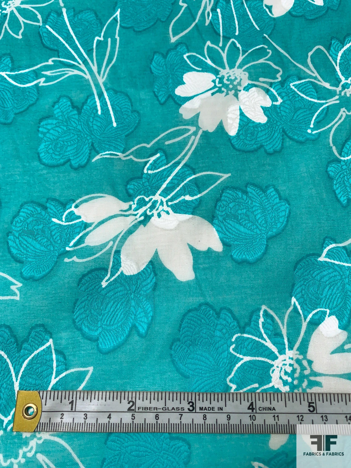 Made In Switzerland Floral Burnout And Printed Jacquard Cotton Voile - Aquamarine / White 10 Made In Switzerland Floral Burnout And Printed Jacquard Cotton Voile - Aquamarine / White - Image 8