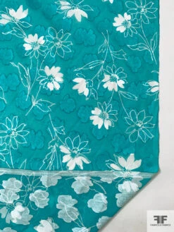 Made In Switzerland Floral Burnout And Printed Jacquard Cotton Voile - Aquamarine / White 19 Made In Switzerland Floral Burnout And Printed Jacquard Cotton Voile - Aquamarine / White -Fabrics And Fabrics Store 18466 7