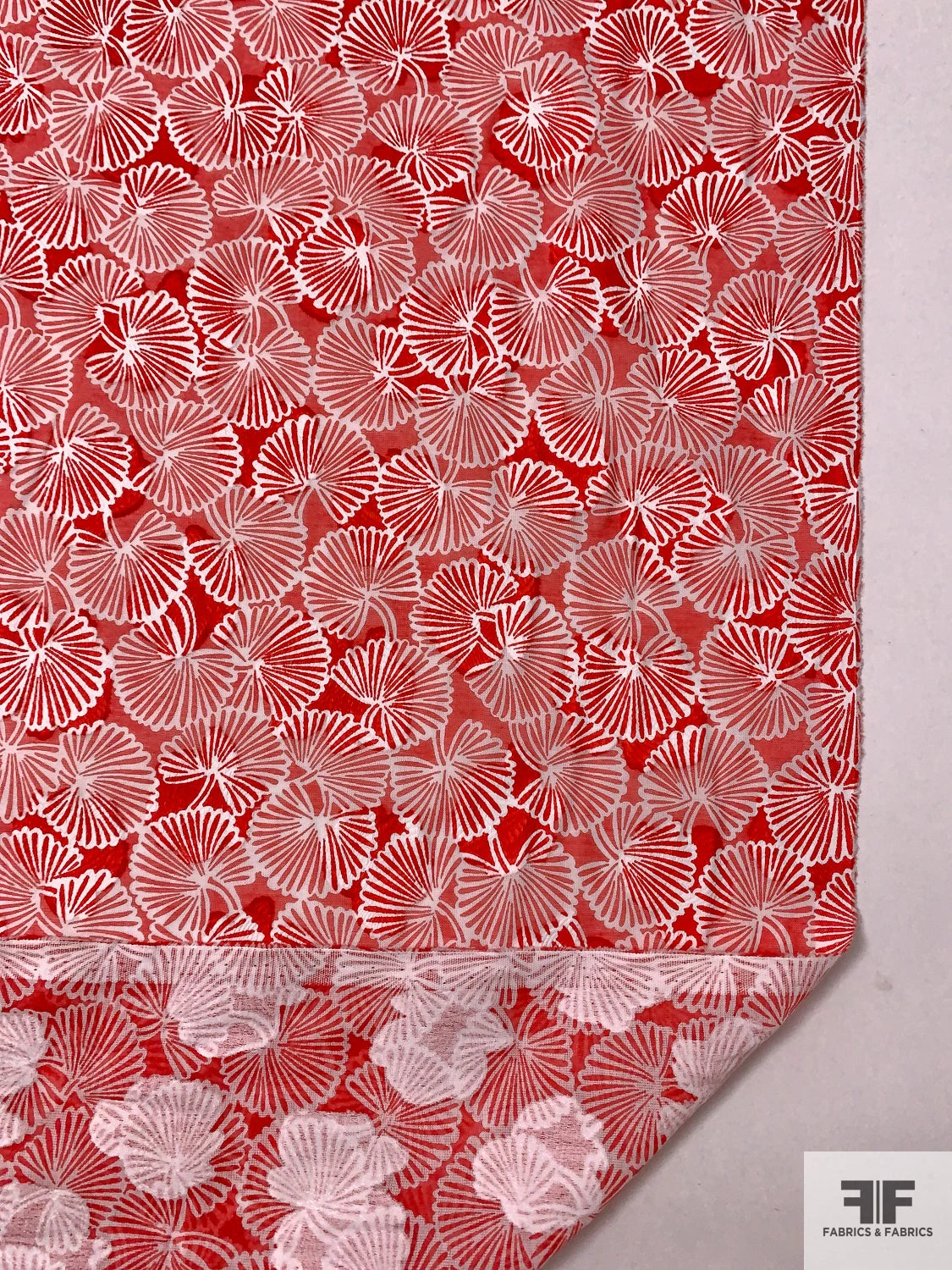 Made In Switzerland Floral Burnout And Printed Jacquard Cotton Voile - Vermilion / White 9 Made In Switzerland Floral Burnout And Printed Jacquard Cotton Voile - Vermilion / White - Image 7