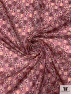 Ditsy Bark And Branch Graphic Printed Cotton Voile - Dusty Rose / Peach / Burgundy / Aqua