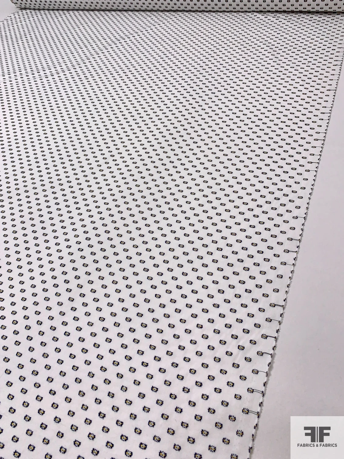 Dobby Cotton Shirting - Navy / Yellow / White 10 Dobby Cotton Shirting - Navy / Yellow / White - Image 8