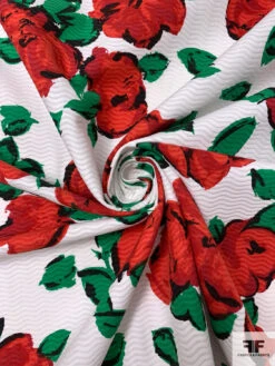 Italian Painterly Floral Printed Novelty Cotton Pique - Red / Green / White / Black 12 Italian Painterly Floral Printed Novelty Cotton Pique - Red / Green / White / Black -Fabrics And Fabrics Store 18482 1