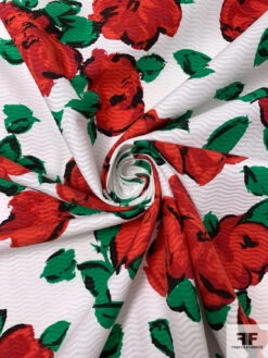 Italian Painterly Floral Printed Novelty Cotton Pique - Red / Green / White / Black 13 Italian Painterly Floral Printed Novelty Cotton Pique - Red / Green / White / Black -Fabrics And Fabrics Store 18482 2