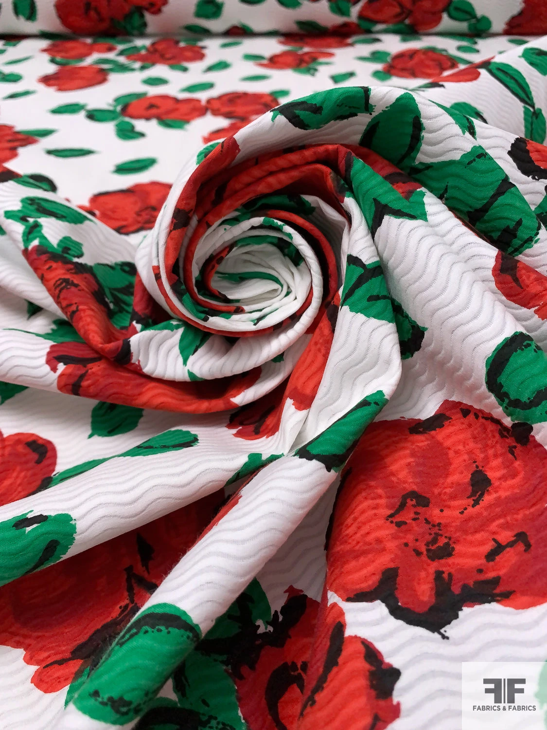 Italian Painterly Floral Printed Novelty Cotton Pique - Red / Green / White / Black 6 Italian Painterly Floral Printed Novelty Cotton Pique - Red / Green / White / Black - Image 4