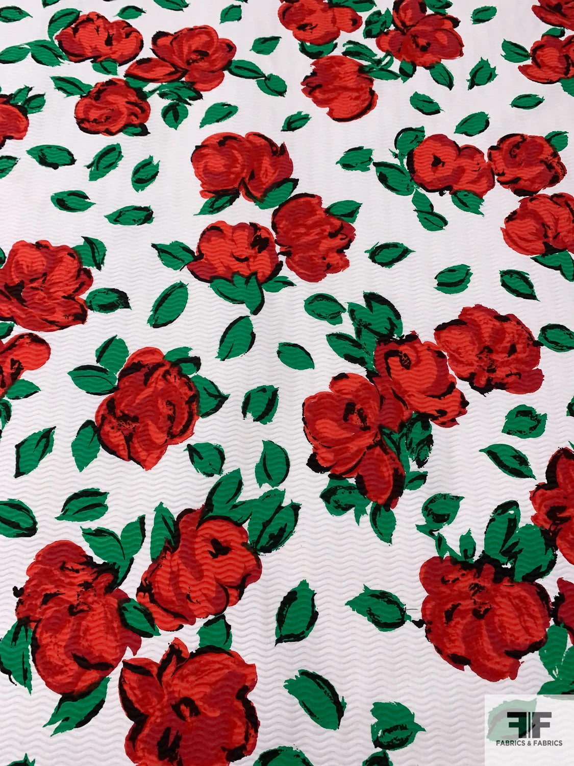 Italian Painterly Floral Printed Novelty Cotton Pique - Red / Green / White / Black 3 Italian Painterly Floral Printed Novelty Cotton Pique - Red / Green / White / Black