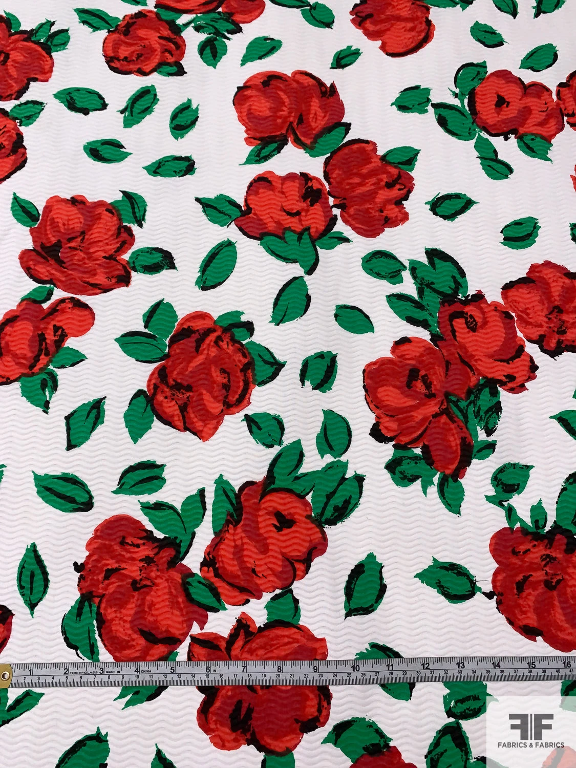 Italian Painterly Floral Printed Novelty Cotton Pique - Red / Green / White / Black 7 Italian Painterly Floral Printed Novelty Cotton Pique - Red / Green / White / Black - Image 5