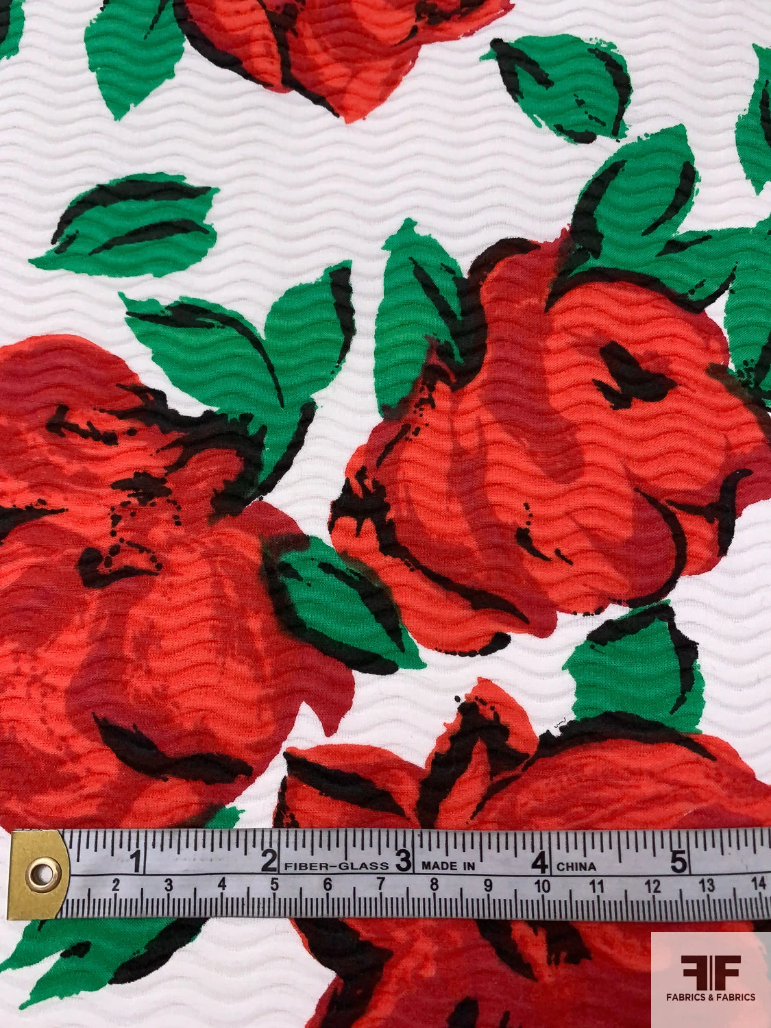Italian Painterly Floral Printed Novelty Cotton Pique - Red / Green / White / Black 8 Italian Painterly Floral Printed Novelty Cotton Pique - Red / Green / White / Black - Image 6