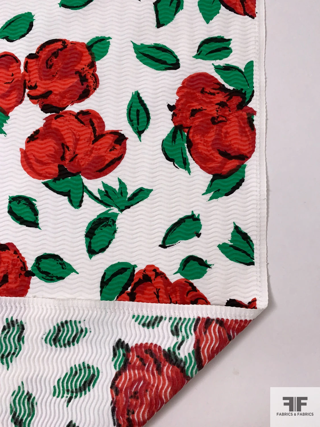 Italian Painterly Floral Printed Novelty Cotton Pique - Red / Green / White / Black 9 Italian Painterly Floral Printed Novelty Cotton Pique - Red / Green / White / Black - Image 7