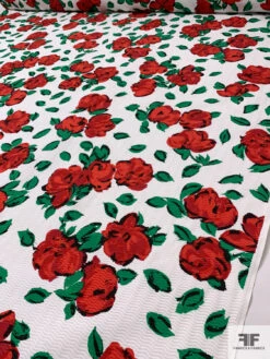 Italian Painterly Floral Printed Novelty Cotton Pique - Red / Green / White / Black 18 Italian Painterly Floral Printed Novelty Cotton Pique - Red / Green / White / Black -Fabrics And Fabrics Store 18482 8