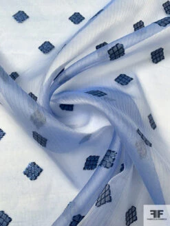 Italian Shadow Striped Silk Organza With Lurex Diamond Fil Coupé - Blue