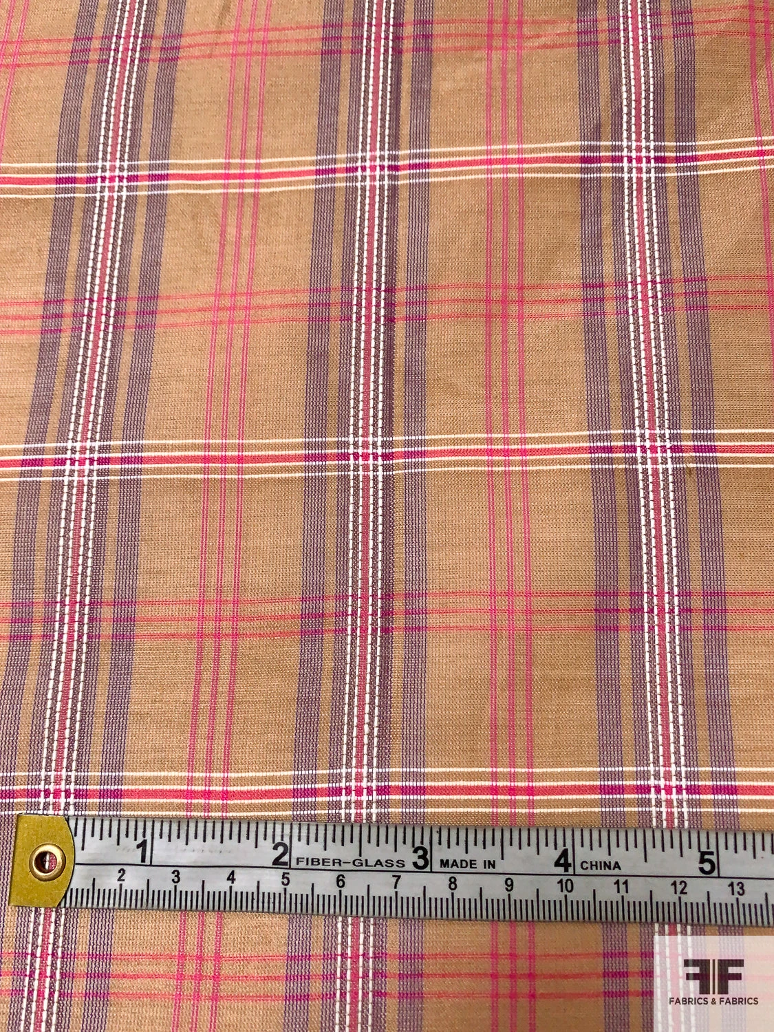 Italian Plaid Silk And Cotton Voile-Organza - Tuscan Tan / Magenta / Purple / White 8 Italian Plaid Silk And Cotton Voile-Organza - Tuscan Tan / Magenta / Purple / White - Image 6