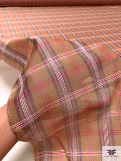 Italian Plaid Silk And Cotton Voile-Organza - Tuscan Tan / Magenta / Purple / White 19 Italian Plaid Silk And Cotton Voile-Organza - Tuscan Tan / Magenta / Purple / White -Fabrics And Fabrics Store 18529 9