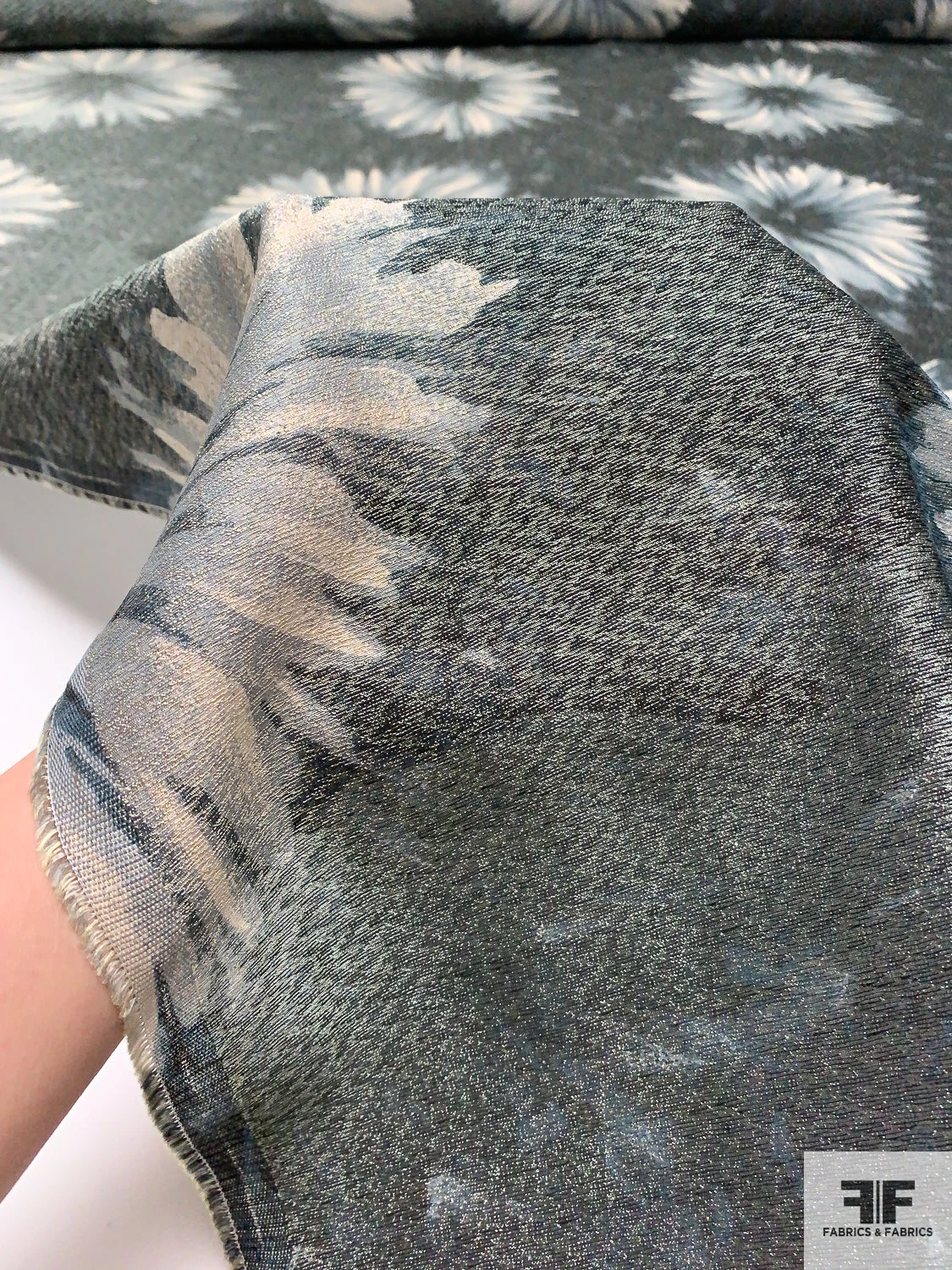 Made In Switzerland Floral Printed Lamé - Dark Dusty Sage / Dusty Sky / Light Gold 11 Made In Switzerland Floral Printed Lamé - Dark Dusty Sage / Dusty Sky / Light Gold - Image 9