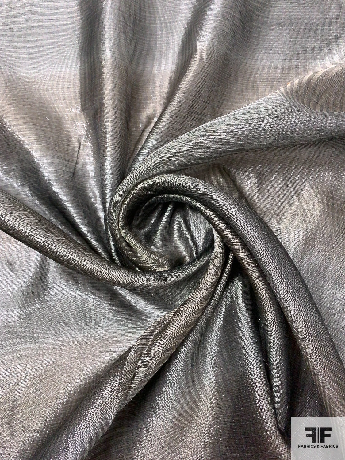 Made In Switzerland Linear Design 2-Ply Organza Lamé - Grey / Taupe / Silver 2 Made In Switzerland Linear Design 2-Ply Organza Lamé - Grey / Taupe / Silver