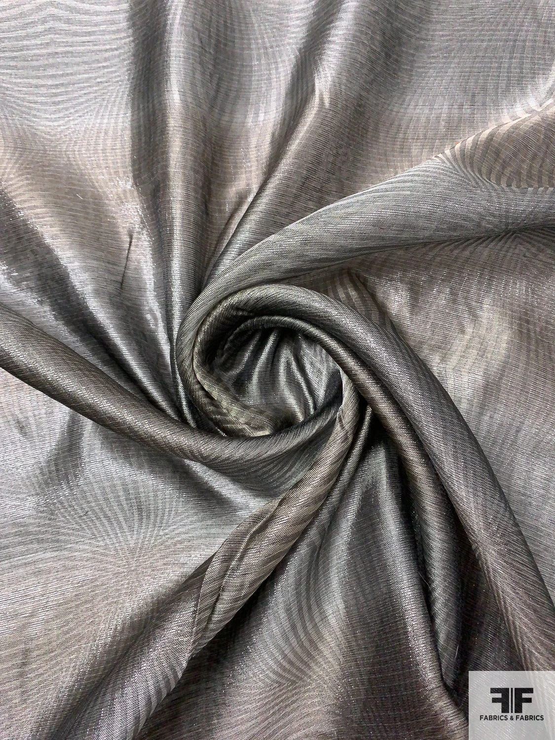 Made In Switzerland Linear Design 2-Ply Organza Lamé - Grey / Taupe / Silver 4 Made In Switzerland Linear Design 2-Ply Organza Lamé - Grey / Taupe / Silver - Image 3