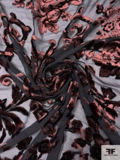 French Regal Floral Cut Panné Velvet With Lurex - Brown / Black 12 French Regal Floral Cut Panné Velvet With Lurex - Brown / Black -Fabrics And Fabrics Store 18589 2