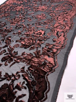 French Regal Floral Cut Panné Velvet With Lurex - Brown / Black