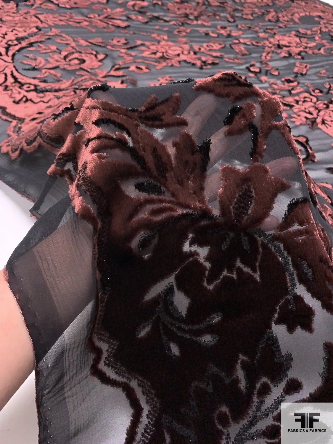 French Regal Floral Cut Panné Velvet With Lurex - Brown / Black 4 French Regal Floral Cut Panné Velvet With Lurex - Brown / Black - Image 2