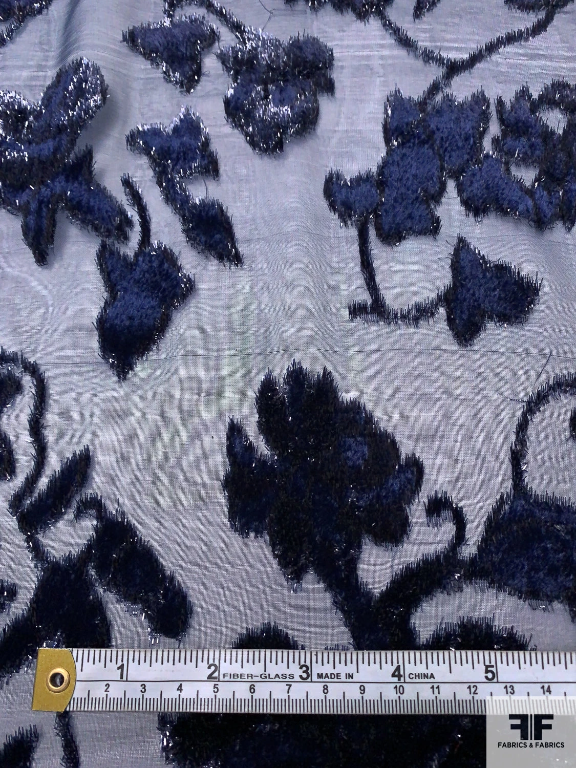 French Floral Vines Cut Panné Velvet With Lurex - Navy / Black 9 French Floral Vines Cut Panné Velvet With Lurex - Navy / Black - Image 7